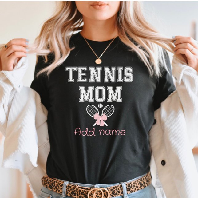 Custom Tennis Mom with Pink Bow & Rackets T-Shirt (Creator Uploaded)