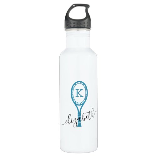 Custom Tennis Personalized Water Bottle White Blue