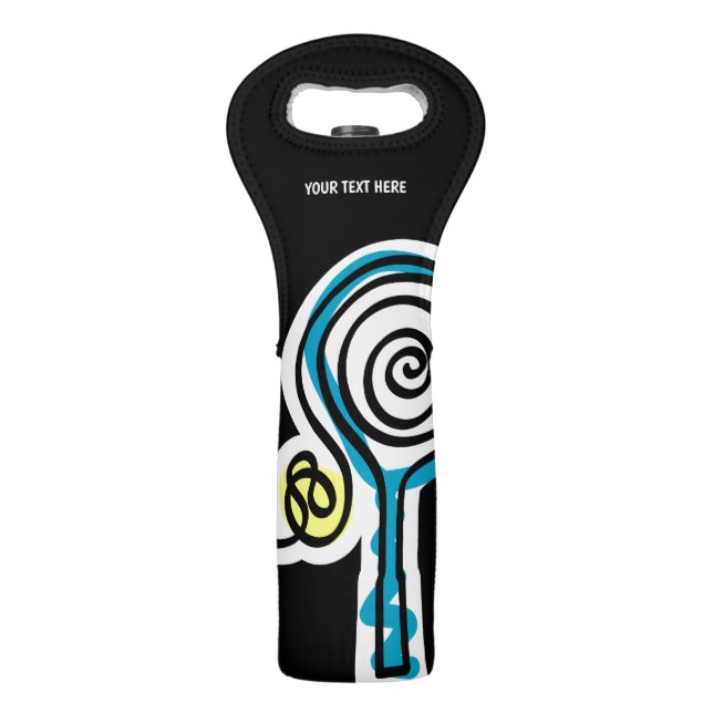 Custom tennis racket and ball wine bottle tote bag (Front)