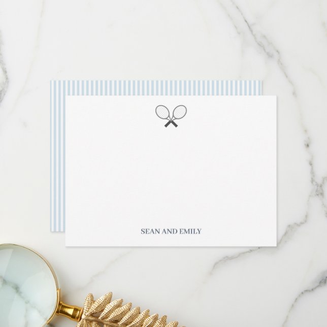 Custom Tennis Racket Logo Nautical Stationary Thank You Card (Front/Back In Situ)