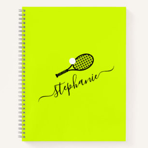 Custom Tennis Racket Monogram Name Yellow Notebook