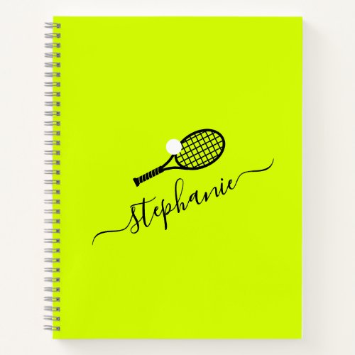 Custom Tennis Racket Monogram Name Yellow Notebook