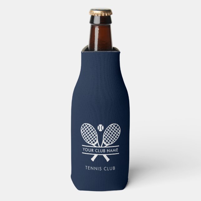 Custom Tennis Team Country Club Name Navy Blue Bottle Cooler (Bottle Front)
