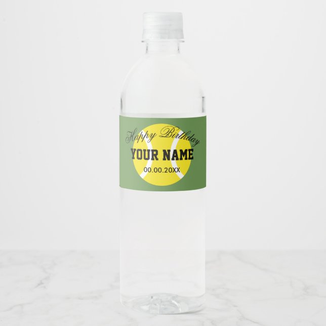 Custom tennis theme Birthday party water bottles Water Bottle Label (Front)