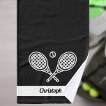 Custom Tennis Theme Monogrammed Name Tennis Ball Hand Towel<br><div class="desc">Introducing our Custom Tennis Theme Monogrammed Name Tennis Ball Hand Towel, designed specifically for tennis enthusiasts. This hand towel is perfect for single players, doubles teams, and even coaches. With its sleek black and white color scheme, the towel features a prominent tennis ball and racket icon logo, adding a stylish...</div>