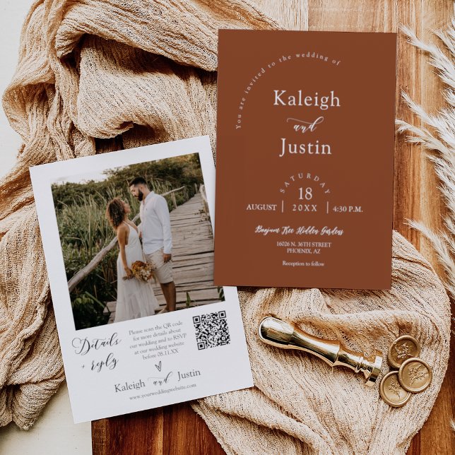 Custom Terracotta Boho Wedding Photo QR Code Invitation (Creator Uploaded)