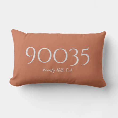 Custom Terracotta City State Zip Code Location  Lumbar Pillow