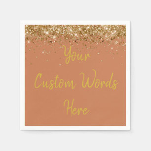 Custom Terracotta Clay Gold Glitter Birthday Party Napkins
