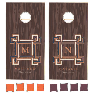 Custom Terracotta His and Hers Split Monogram Gift Cornhole Set