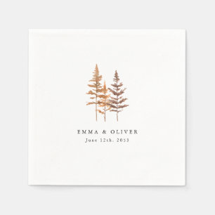 Custom Terracotta Pine Tree Mountain Wedding Napkins