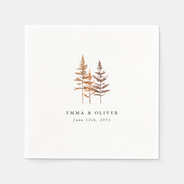 Custom Terracotta Pine Tree Mountain Wedding Napkins (Front)