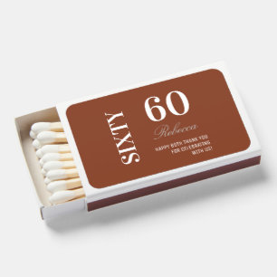 Custom Terracotta White Modern 60 Birthday Party Matchboxes