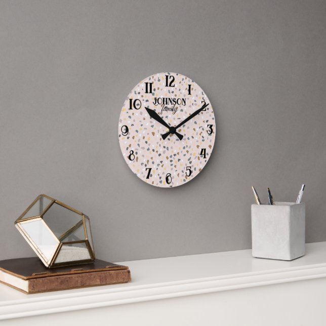 Custom Terrazzo Pattern Soft Neutral Family Round Clock (Office)