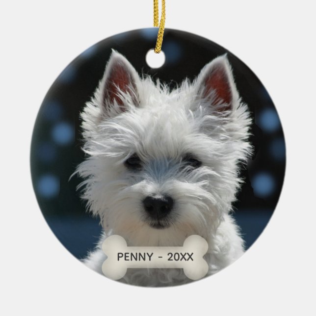 Custom Terrier Puppy Dog Photo Ceramic Ornament (Front)