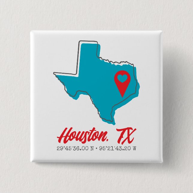 Custom Texas Heart Map Marker City Coordinates Button (Front)