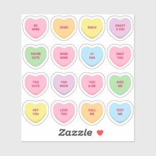 Custom text 16 Valentine's Day conversation hearts Sticker