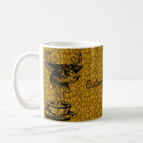 Custom Text1960s 70s Abstract Coffee Deer Drawing Coffee Mug