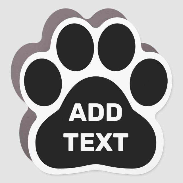 Custom Text 2 Lines Black Paw Print Sticker Car Magnet (Front)
