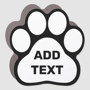 Custom Text 2 Lines White Paw Print Sticker Car Magnet