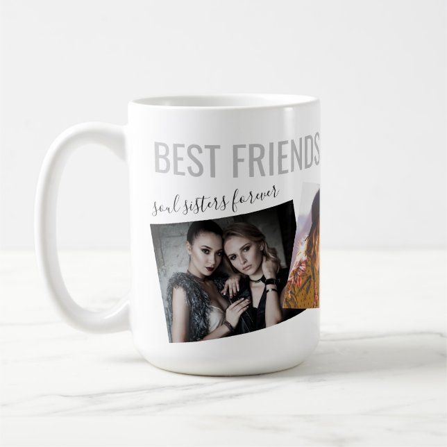 Custom Text 3 Photos Best Friends Collage Coffee Mug (Left)