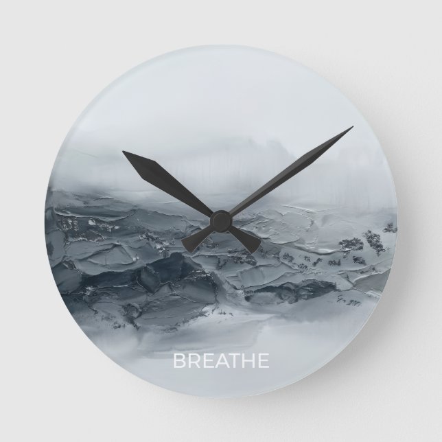 Custom Text 3D Black Grey Abstract Mountain Art Round Clock (Front)