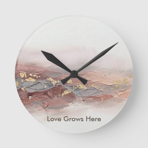 Custom Text 3D Blush Pink Gold Abstract Mountain Round Clock