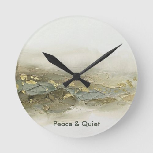 Custom Text 3D Sage Green Gold Abstract Mountain Round Clock