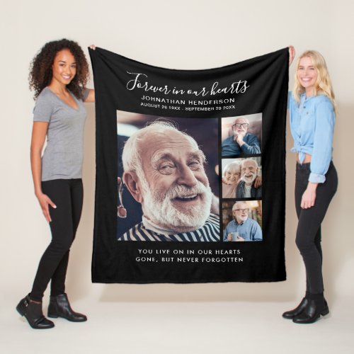 Custom Text 4_Photo Forever In Our Hearts Memorial Fleece Blanket
