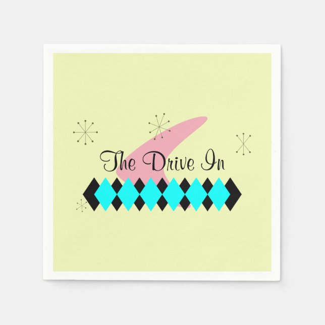 Custom Text 50's Atomic Age Retro Napkins (Front)