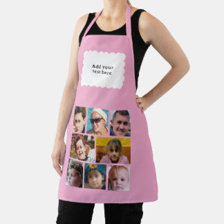 Custom text 8 photos white pink apron
