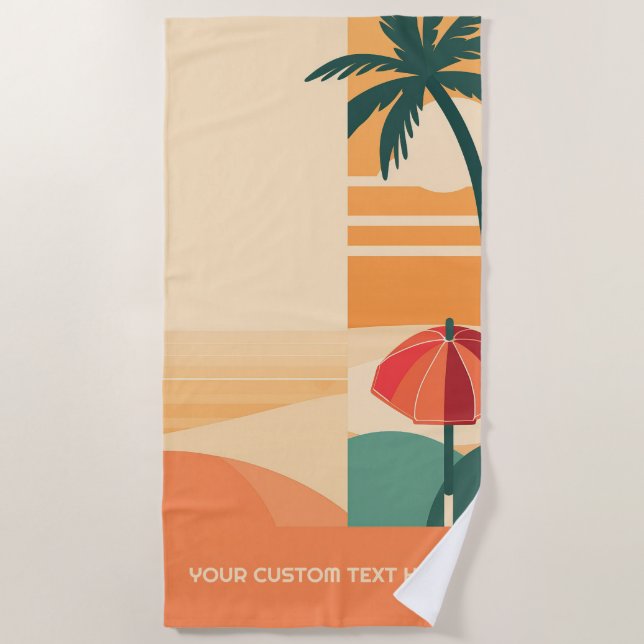 Custom Text Abstract Tropical Landscape Beach Towel (Front)