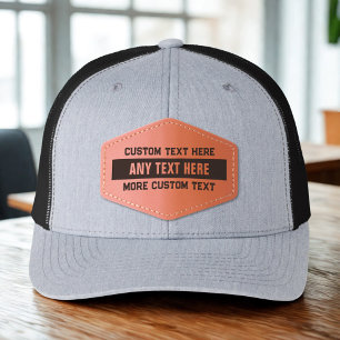 Custom Text Add Name, Date Business Simple Minimal Leather Patch Hat