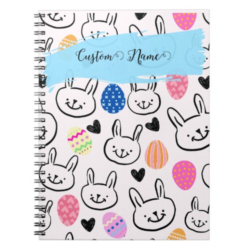 CUSTOM TEXT _ Add your Name _ Easter Bunny Hearts Notebook