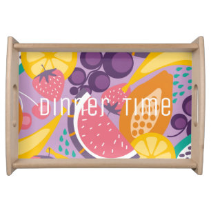 Custom text adorable fruit pattern cute purple  serving tray