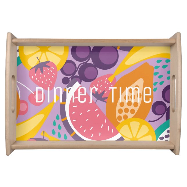 Custom text adorable fruit pattern cute purple  serving tray (Front)