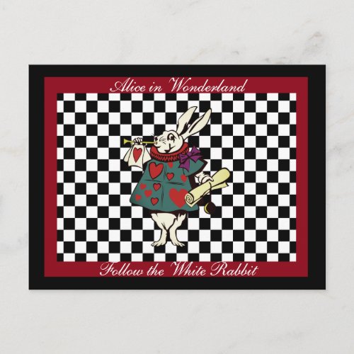 Custom Text Alice in Wonderland White Rabbit Check Postcard