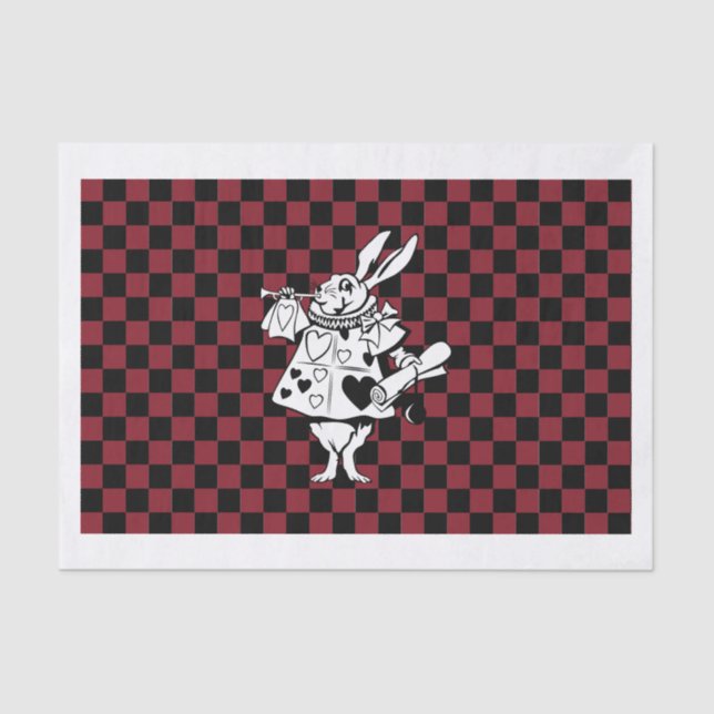 Custom Text Alice in Wonderland White Rabbit Check Tissue Paper (Front)