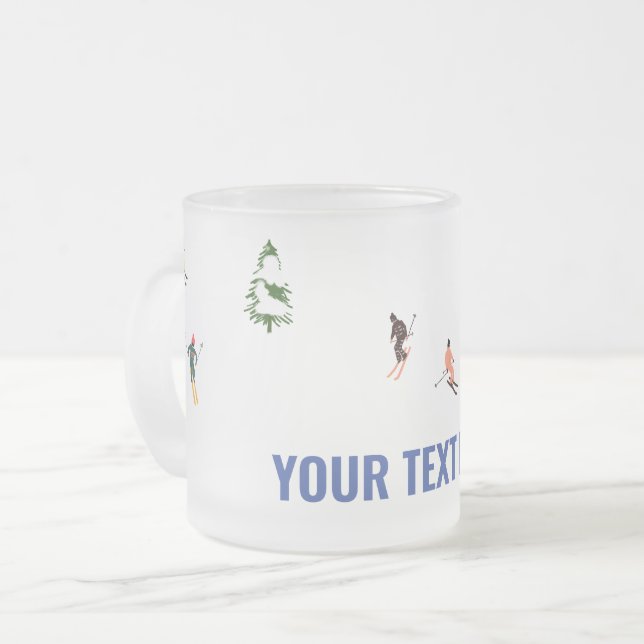 Custom Text Alpine Skiers Skiing Skier Ski Frosted Glass Coffee Mug (Front Left)