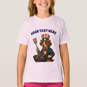 Custom Text American BBQ Pup Grilling T-Shirt