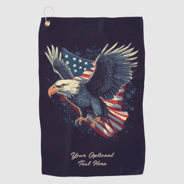 Custom Text American Eagle Golf Towel (Front)