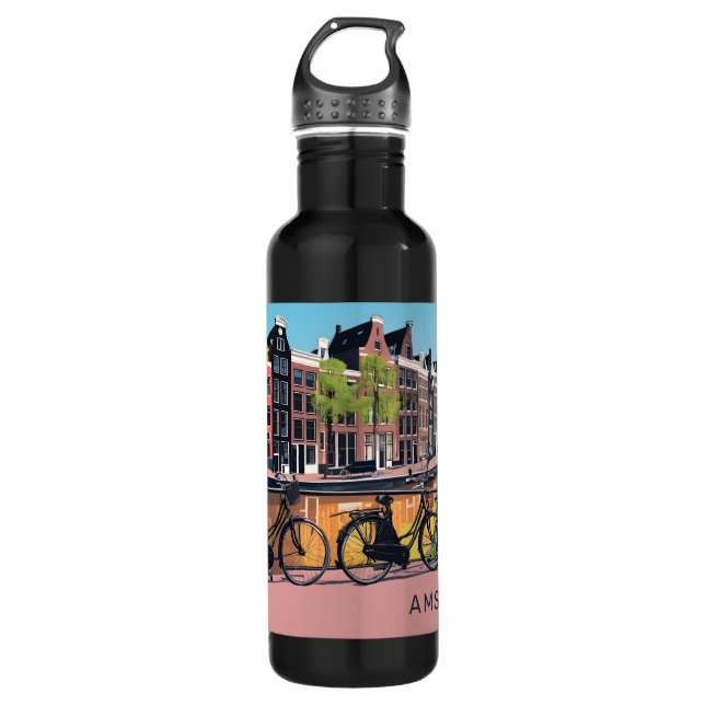 Custom Text Amsterdam Stainless Steel Water Bottle (Front)