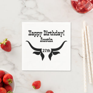 Custom Text and Age Bull Horns Western Birthday Napkins