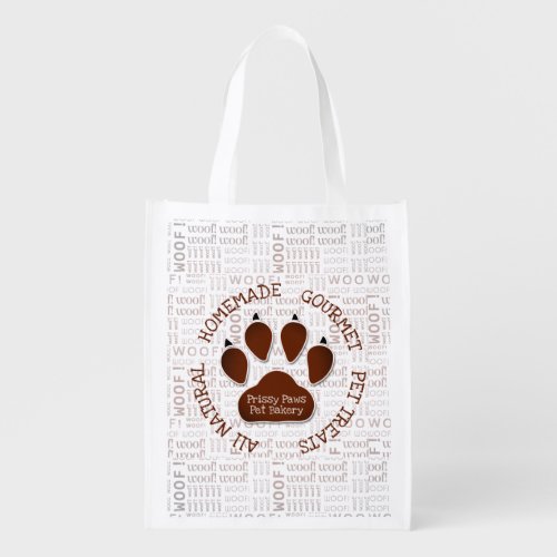 Custom Text and Business Name Brown Paw Grocery Bag