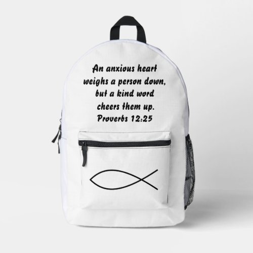 Custom Text And Christian Fish Proverbs 1225 Printed Backpack