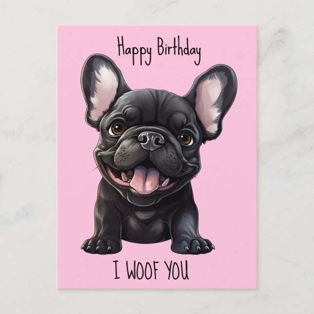 Custom text and color, 🐶Frenchie puppy Birthday Postcard (Front)