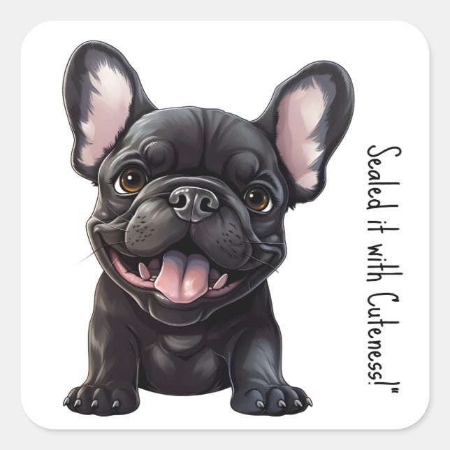 Custom text and color, 🐶Frenchie puppy Square Sticker (Front)