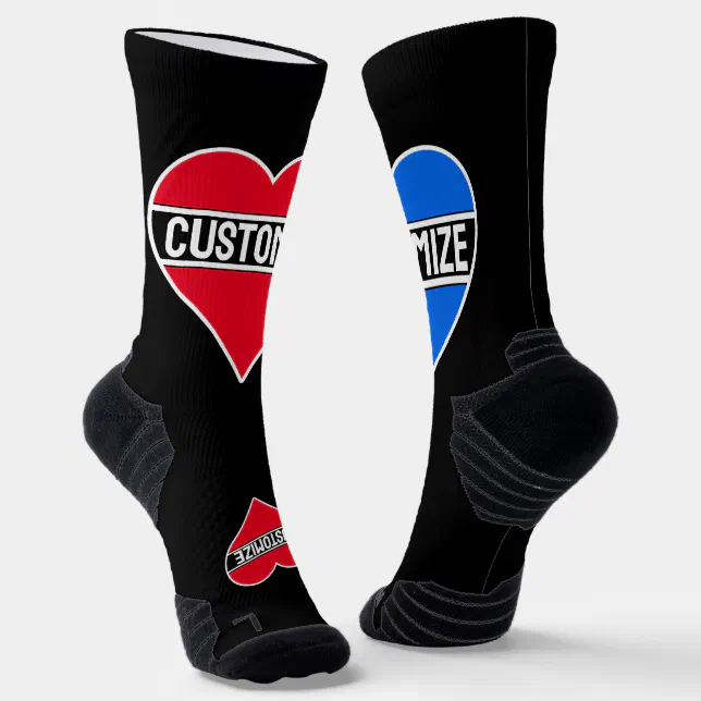 Custom Text and Colors Fun Personalized Heart Socks | Zazzle