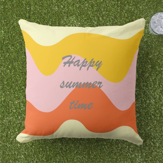 Custom text and image Happy summer time summer Outdoor Pillow (Grass)