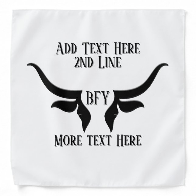 Custom Text and Monogram Bulls Horn Bandana (Front)