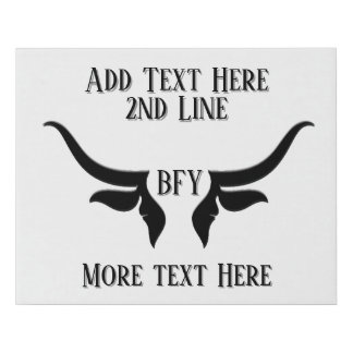 Custom Text and Monogram Bulls Horn Faux Canvas Print